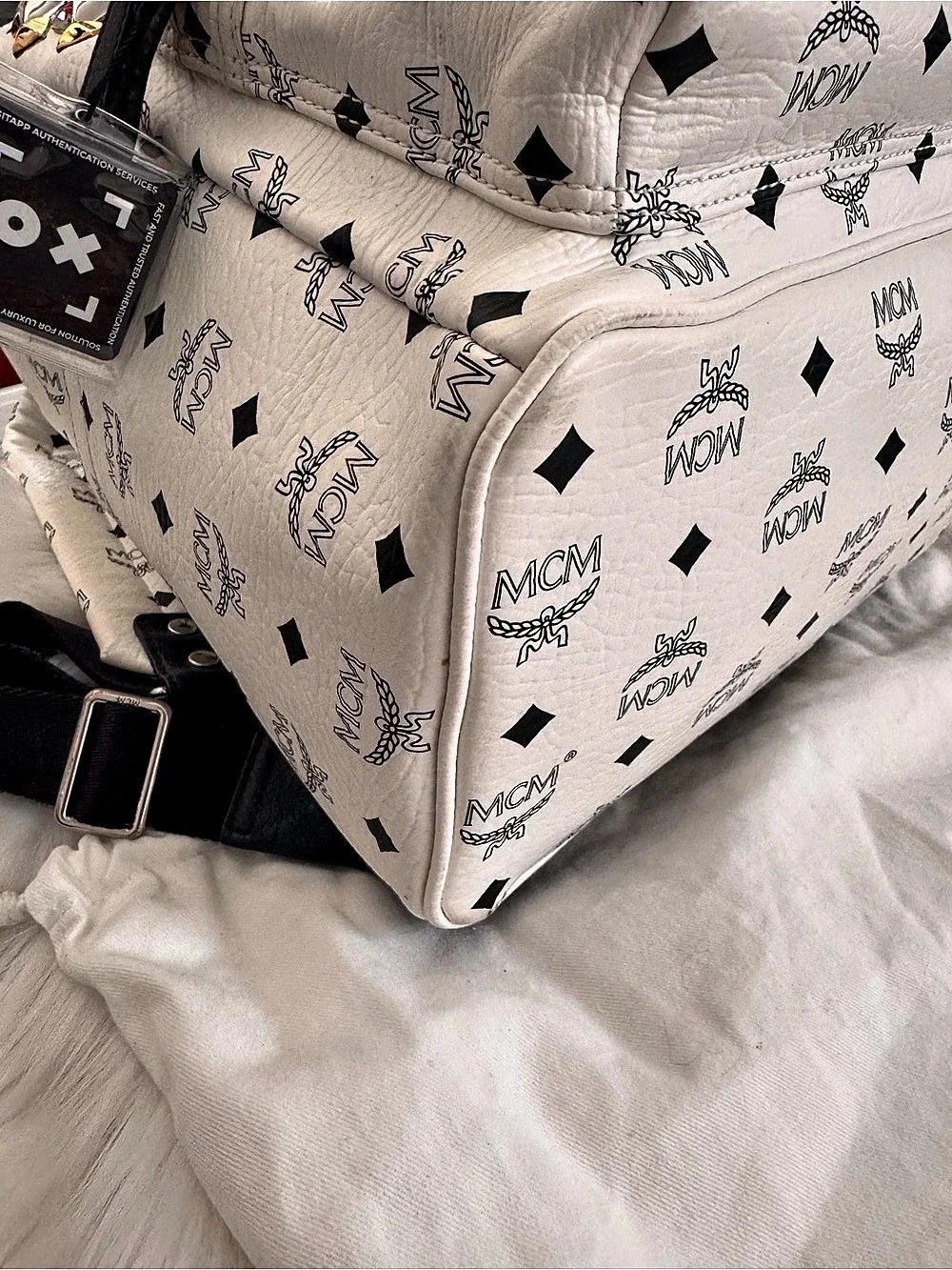 MCM Stark Side Studs Backpack in White & Black